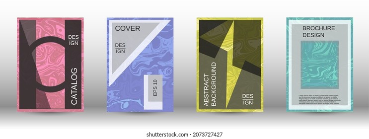  A set of modern covers. Abstract marble pattern. Blue, yellow, pink, green pattern with lava shapes. The illustration, consisting of blurred lines, circles. Template for your business design.