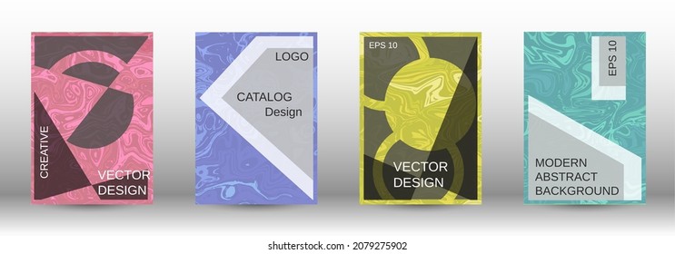  A set of modern covers. Abstract marble pattern. Blue, yellow, pink, green pattern with lava shapes. The illustration, consisting of blurred lines, circles. Template for your business design.