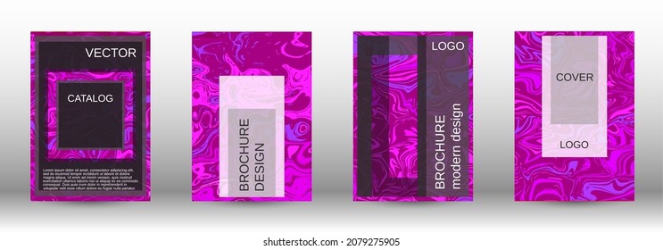 A set of modern covers. Abstract marble pattern. Magenta pattern with lava shapes. A colorful psychedelic background made from intertwined curved shapes.