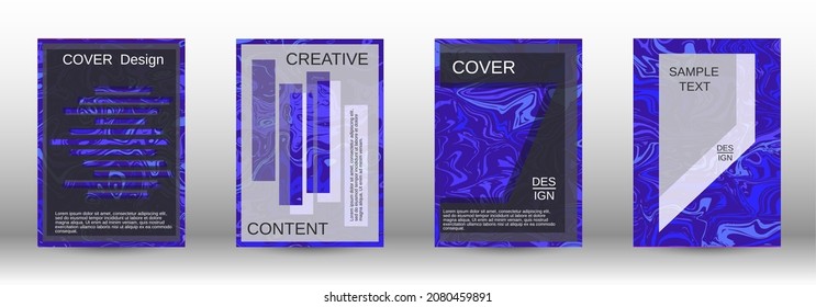 A set of modern covers. Abstract marble pattern. Blue pattern with lava forms. Shining illustration consisting of blurred lines, circles. Template for your business design.
