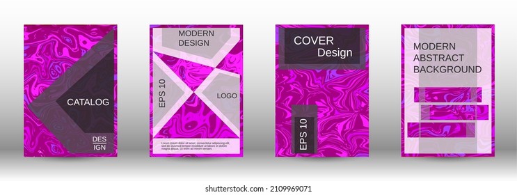 A set of modern covers. Abstract marble pattern. Magenta pattern with lava shapes. A colorful psychedelic background made from intertwined curved shapes.