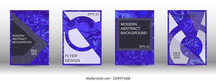 A set of modern covers. Abstract marble pattern. Blue pattern with lava forms. Shining illustration consisting of blurred lines, circles. Template for your business design.