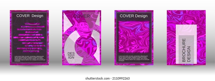 Eine Reihe moderner Cover. Abstraktes Marmormuster. Magenta-Muster mit Lavaformen. Ein bunter, psychedelischer Hintergrund aus verflochtenen, gekrümmten Formen.