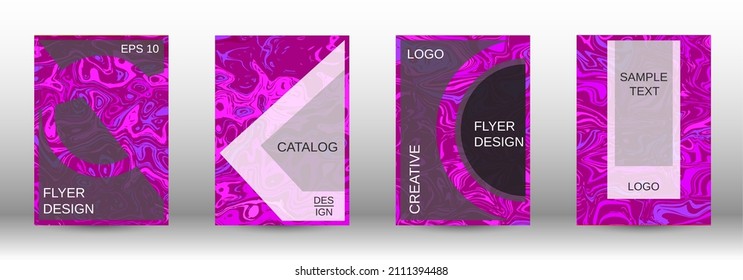A set of modern covers. Abstract marble pattern. Magenta pattern with lava shapes. A colorful psychedelic background made from intertwined curved shapes.