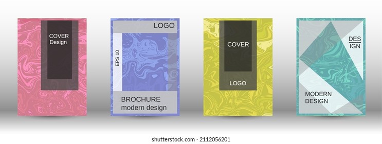  A set of modern covers. Abstract marble pattern. Blue, yellow, pink, green pattern with lava shapes. The illustration, consisting of blurred lines, circles. Template for your business design.