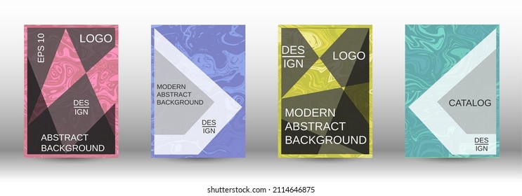  A set of modern covers. Abstract marble pattern. Blue, yellow, pink, green pattern with lava shapes. The illustration, consisting of blurred lines, circles. Template for your business design.