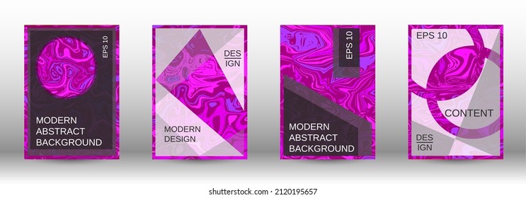 A set of modern covers. Abstract marble pattern. Magenta pattern with lava shapes. A colorful psychedelic background made from intertwined curved shapes.