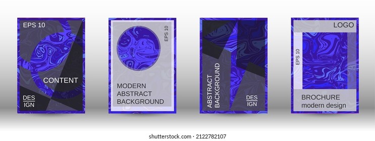 A set of modern covers. Abstract marble pattern. Blue pattern with lava forms. Shining illustration consisting of blurred lines, circles. Template for your business design.