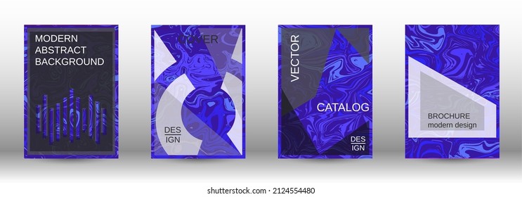 A set of modern covers. Abstract marble pattern. Blue pattern with lava forms. Shining illustration consisting of blurred lines, circles. Template for your business design.