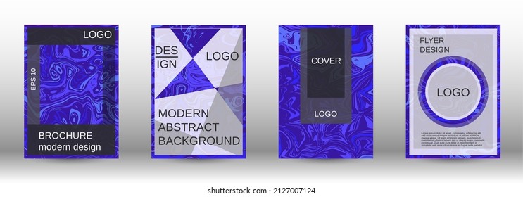 A set of modern covers. Abstract marble pattern. Blue pattern with lava forms. Shining illustration consisting of blurred lines, circles. Template for your business design.