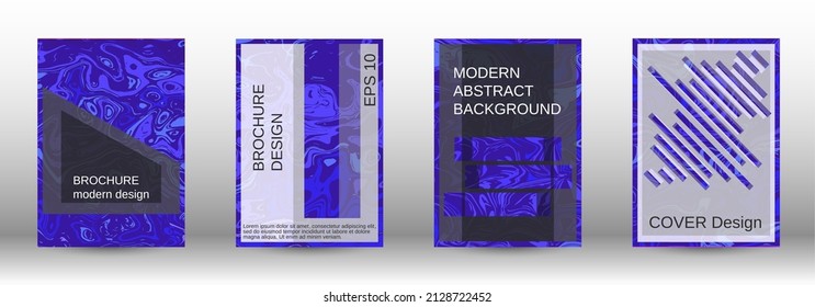 A set of modern covers. Abstract marble pattern. Blue pattern with lava forms. Shining illustration consisting of blurred lines, circles. Template for your business design.