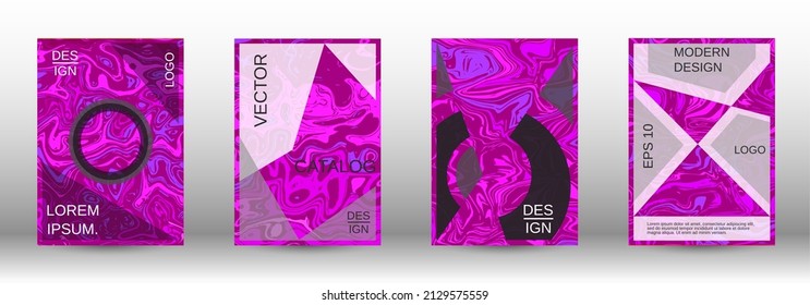 A set of modern covers. Abstract marble pattern. Magenta pattern with lava shapes. A colorful psychedelic background made from intertwined curved shapes.