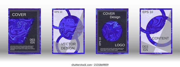 A set of modern covers. Abstract marble pattern. Blue pattern with lava forms. Shining illustration consisting of blurred lines, circles. Template for your business design.