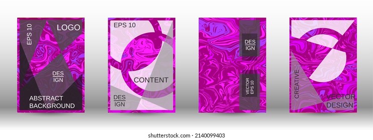 A set of modern covers. Abstract marble pattern. Magenta pattern with lava shapes. A colorful psychedelic background made from intertwined curved shapes.