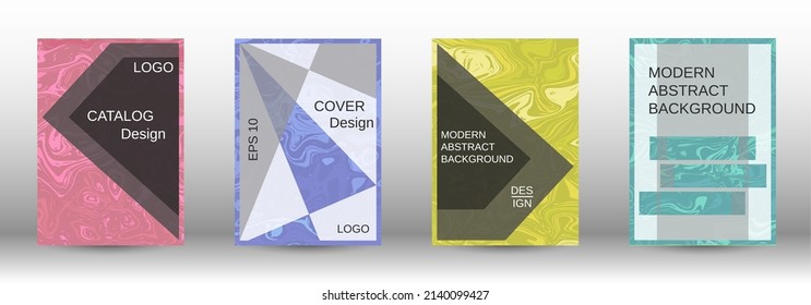  A set of modern covers. Abstract marble pattern. Blue, yellow, pink, green pattern with lava shapes. The illustration, consisting of blurred lines, circles. Template for your business design.