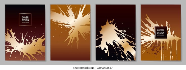 Set of modern covers with golden brush strokes.