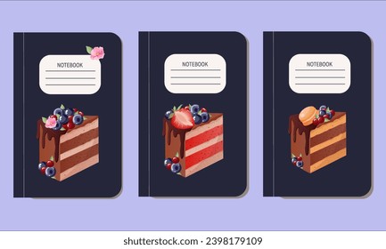 Un conjunto de portadas y páginas de título modernas. Diseño versátil para panfletos, planificadores y hojas de portada. Diseño de vectores con un trozo de pastel en la página de título.