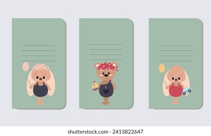 Conjunto de portadas y páginas de título modernas. Diseño universal para portátiles, planificadores y diarios con dibujos. Vector