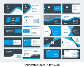 Conjunto de modelos modernos de cartões de visita criativos. Cores azuis e pretas. Ilustração vetorial de estilo plano. Design de papelaria