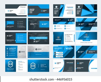 Set of modern creative business card templates. Blue and black colors. Flat style vector illustration. Stationery design