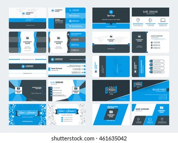Set of modern creative business card templates. Blue and black colors. Flat style vector illustration. Stationery design