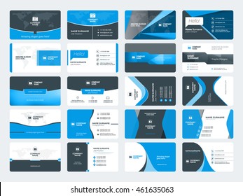 Set of modern creative business card templates. Blue and black colors. Flat style vector illustration. Stationery design