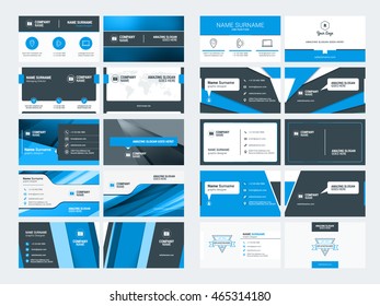 Set of modern creative business card templates. Blue and black colors. Flat style vector illustration. Stationery design