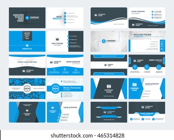 Set of modern creative business card templates. Blue and black colors. Flat style vector illustration. Stationery design