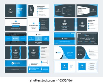 Set of modern creative business card templates. Blue and black colors. Flat style vector illustration. Stationery design
