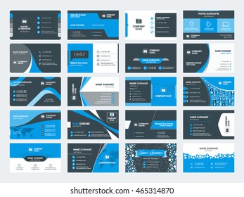 Set of modern creative business card templates. Blue and black colors. Flat style vector illustration. Stationery design