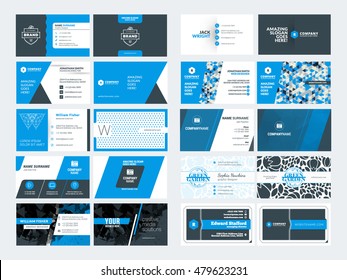 Set of modern creative business card templates. Blue and black colors. Flat style vector illustration. Stationery design