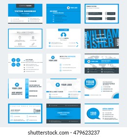 Set of modern creative business card templates. Blue and black colors. Flat style vector illustration. Stationery design