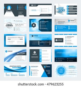 Set of modern creative business card templates. Blue and black colors. Flat style vector illustration. Stationery design