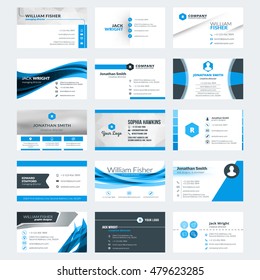 Set of modern creative business card templates. Blue and black colors. Flat style vector illustration. Stationery design