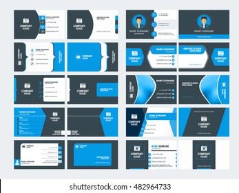 Set of modern creative business card templates. Blue and black colors. Flat style vector illustration. Stationery design