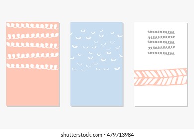 Set of Modern Creative Cards with Hand Drawn Ethnic Shapes Made with Ink. Retro Template for Placards, Posters, Flyers and Banner Designs.
