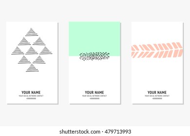 Set of Modern Creative Cards with Hand Drawn Ethnic Shapes Made with Ink. Retro Template for Placards, Posters, Flyers and Banner Designs.