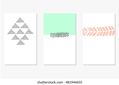 Set of Modern Creative Cards with Hand Drawn Ethnic Shapes Made with Ink. Retro Template for Placards, Posters, Flayers and Banner Designs.
