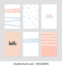 Set of Modern Creative Cards with Hand Drawn Ethnic Shapes Made with Ink. Retro Template for Placards, Posters, Flayers and Banner Designs.