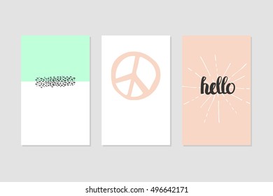 Set of Modern Creative Cards with Hand Drawn Ethnic Shapes Made with Ink. Retro Template for Placards, Posters, Flayers and Banner Designs.