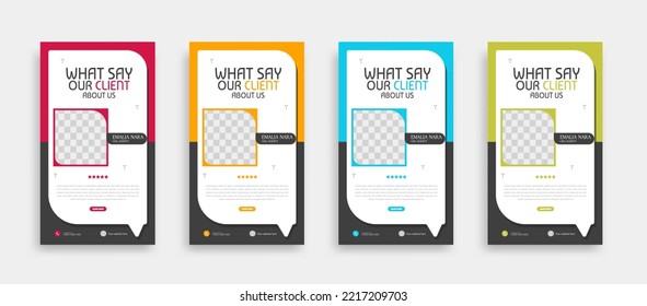 set of modern and creative client testimonial social media post and story design. customer service feedback review social media post or web banner vector template.