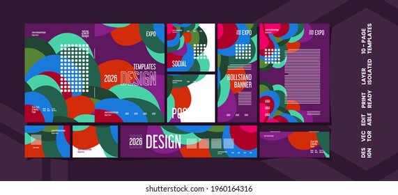 Set of modern creative expo layout templates, 10 pages editable, Vector design.