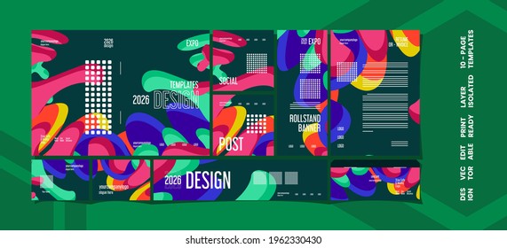 Set of modern creative expo layout green templates, 10 pages editable, Vector design.