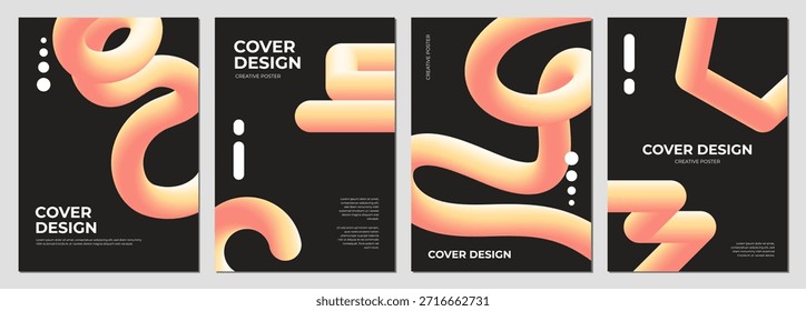 Conjunto de Plantillas creativas modernas del diseño de la cubierta del cartel con las Formas fluidas anaranjadas abstractas 3D del tubo en fondo oscuro para el folleto o el volante