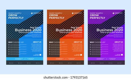 Set of modern and creative real estate flyer design. Corporate business report cover, brochure or poster templates