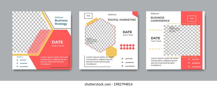 Set of modern creative webinar social media post templates. Suitable for online marketing promotion banner, webinar, seminar, flyer, ads, etc.