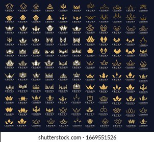 Set of Modern Crown Logo Template. Crown icon Luxury Design Vector