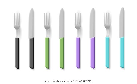 Conjunto de cubiertos modernos, tenedor y cuchillo. Color diferente de la pluma. Objetos para su uso en el diseño conceptual.