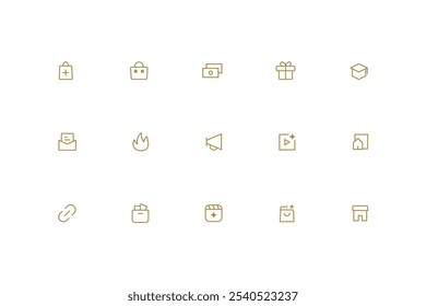 A set of modern dark gold thin line icons of simple online shops. Set of scratch icons. Vector illustration isolated on white background. Vector premium quality symbol.