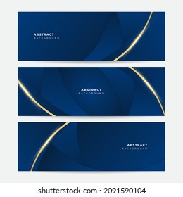 Set of modern dark navy blue and gold banner background. Vector abstract graphic design banner pattern background template illustration